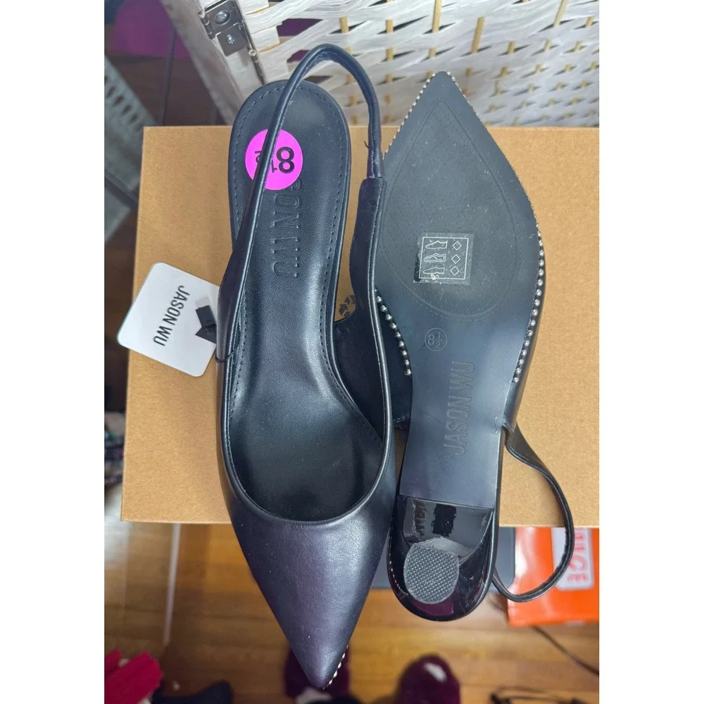 Jason Wu Black Slingback Heels Pointed Toe Stud Detail Chic Work Lunch Date - Picture 4 of 4